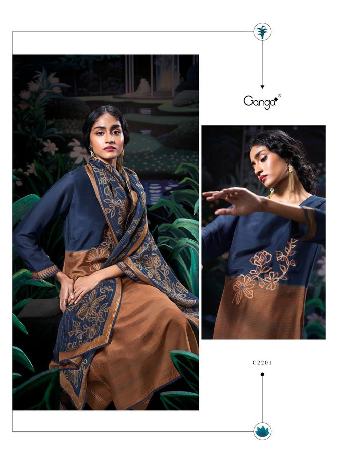 Indie By Ganga Bemberg Silk Satin Printed Embroidery Dress Material Online Wholesale